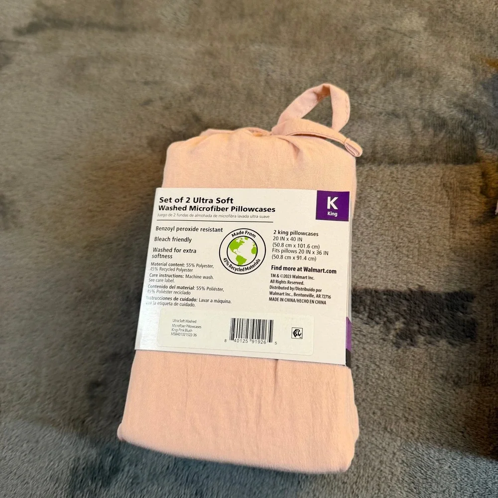 Mainstays King Set‎ of 2 Ultra Soft Washed Microfiber Pillowcases Pink new